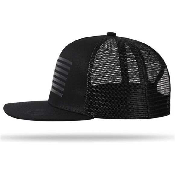 American flag snapback trucker hat flat bill adjustable baseball cap mesh back - Picture 4 of 7
